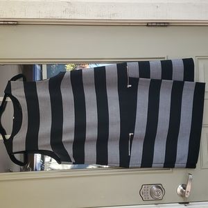 Banana Republic Grey and Black Stripe Dress with Zippers, Size 14